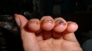 von vorne 1.Versuch Schablonenverlängerung Gel m. French in Anfänger Nageldesign