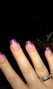 finger 3. Versuch :-) pink glitter in Anfänger Nageldesign