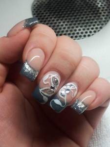 oben Neu-Modellage, Grau mit Silber Gliitzer in Anfänger Nageldesign