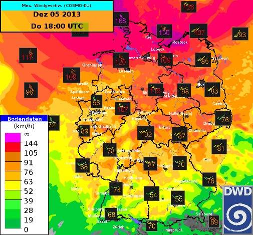 Orkan-Wetterkarte DWD 12_13 Liebe Nordlichter passt auf euch auf in Small Talk